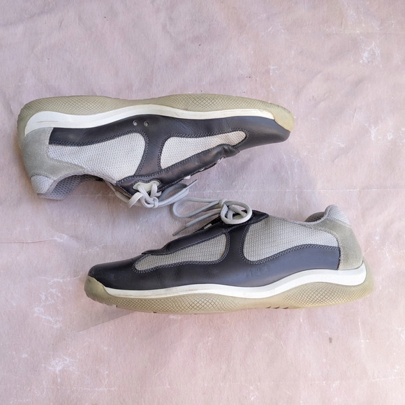 Prada America's Cup Sneakers Gray Leather Men 12 Low - Picture 1 of 16